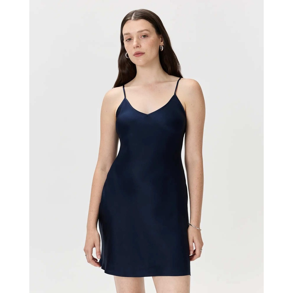 Quince 100% Washable Silk Mini Slip Dress Navy Blue Small NWT - Picture 3 of 6